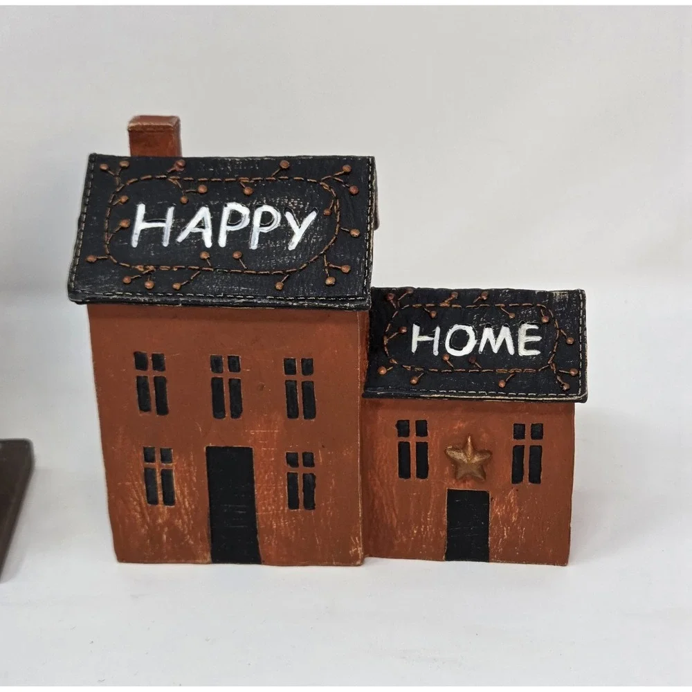 Primitive Farmhouse Wood House Decor Lot Set 3 Saltbox Birdhouse Pizza Shop